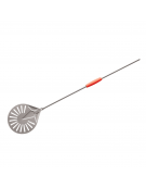 Palettino per pizza in acciaio inox con piatto rotondo forato diametro cm 23 - lunghezza cm 150 - portata gr. 912