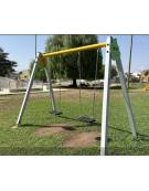 Altalena "zero legno" 2 posti, in alluminio e trave tonda acciaio - 2 sedili piani - da interrare o filo pavimento - cm 185x335x