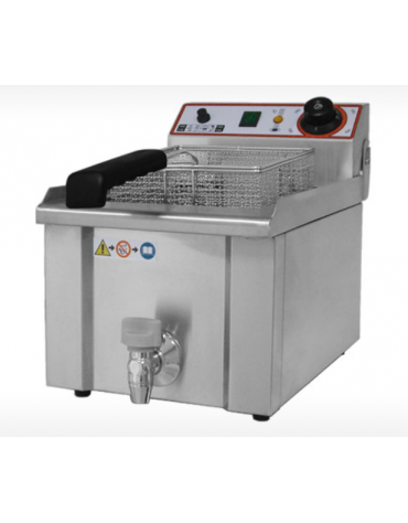 Friggitrice elettrica TRIFASE da banco in acciaio inox - 1 vasca con rubinetto di scarico - capacità olio Lt 13 - mm 340x525x375
