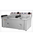 Friggitrice elettrica TRIFASE da banco in acciaio inox - 2 vasche con rubinetto scarico - capacità Lt 13+13 - mm 690x525x375h