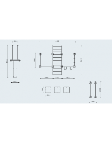 Stazione fitness realizzata in acciaio zincato e verniciato, con attrezzi per il rafforzamento muscolare