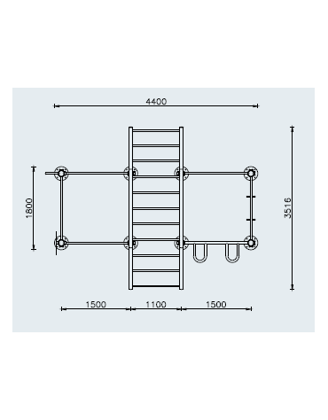 Stazione fitness in acciaio zincato e verniciato, con attrezzi per il rafforzamento muscolare - cm440x351,6