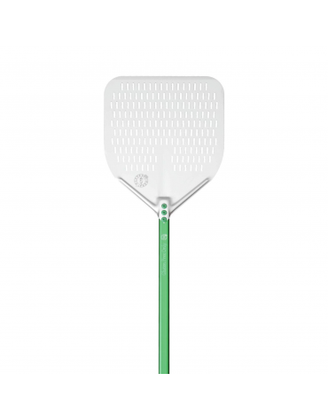 Pala per pizza in alluminio anodizzato con piatto quadrato forato cm 33x33 e logo Gluten Free - lunghezza cm 150