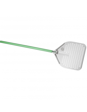Pala per pizza in alluminio anodizzato con piatto quadrato forato cm 36x36 e logo Gluten Free - lunghezza cm 150