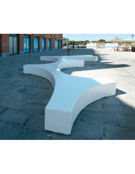 Panchina monoblocco in cemento bianco senza schienale - con finitura acrilica trasparente - totalmente levigata - cm 228x43x142h