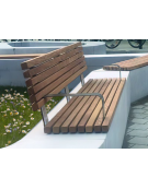 Seduta con frontale e con schienale in legno di pregio per appoggio su cemento  - Lunghezza cm 200