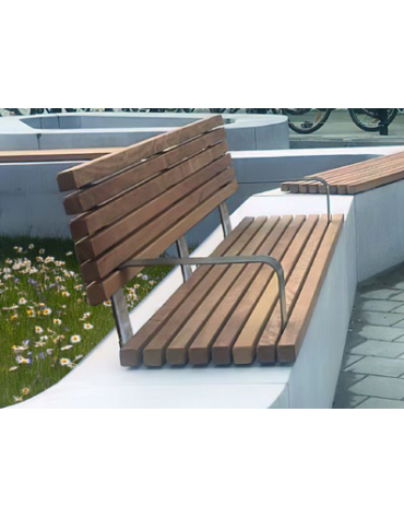 Seduta con frontale e con schienale in legno di pregio per appoggio su cemento  - Lunghezza cm 200