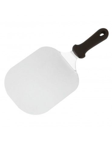 Pala per pizza in acciaio inox con piatto rettangolare e manico corto in plastica - cm 22x18