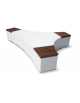Panchina monoblocco in cemento bianco senza schienale - con finitura acrilica trasparente - seduta legno di pregio - cm  L.228