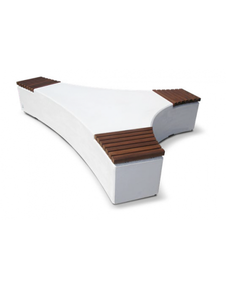 Panchina monoblocco in cemento bianco senza schienale - con finitura acrilica trasparente - seduta legno di pino - cm  L.228