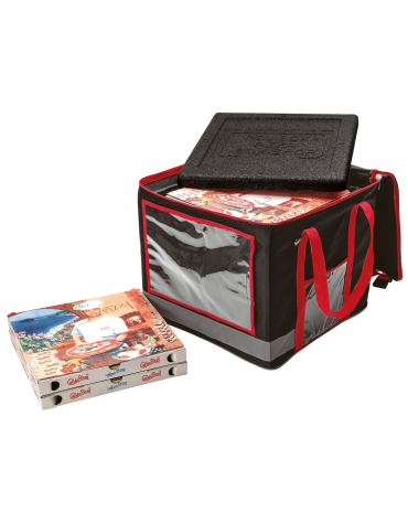 Borsa termica in poliestere e nylon per trasporto pizza con contenitore isotermico interno in PP - cm 45x45x38h
