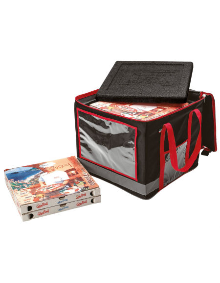 Borsa termica in poliestere e nylon per trasporto pizza con contenitore isotermico interno in PP - cm 45x45x38h