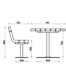 Set composto da 1 tavolo quadrato da 90 cm + 2 sedie con schienale da 60 cm , struttura in acciaio e doghe in legno di pregio
