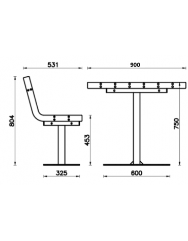 Set composto da 1 tavolo quadrato da 90 cm + 2 sedie con schienale da 60 cm , struttura in acciaio e doghe in legno di pregio