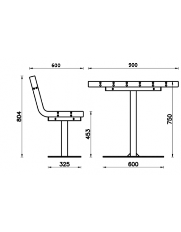 Set composto da 1 tavolo quadrato da 90 cm + 2 sedie con schienale da 60 cm , struttura in acciaio e doghe in legno di pino
