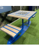 Set composto da 1 tavolo quadrato da 90 cm + 2 sedie piane da 60 cm , struttura in acciaio e doghe in legno di pino