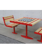 Set composto da 1 tavolo quadrato da 90 cm + 2 sedie con schienale da 60 cm , struttura in acciaio e doghe in legno di pino