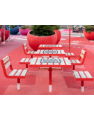 Set composto da 1 tavolo quadrato da 90 cm + 2 sedie con schienale da 60 cm , struttura in acciaio e doghe in legno di pino