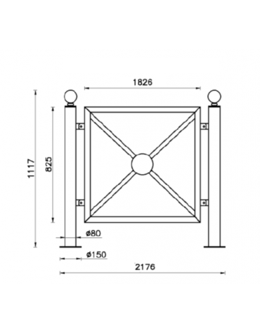 Barriera in tubolare acciaio zincato e verniciato con 2 supporti di testa da tassellare - cm 217,6x111,7h