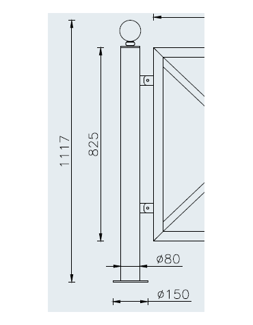 Supporto di testa da inghisare per barriera in tubolare acciaio zincato e verniciato - cm Ø8x131,7h