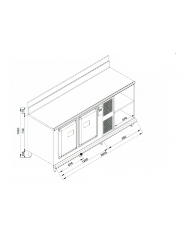 Retrobanco refrigerato da cm. 200