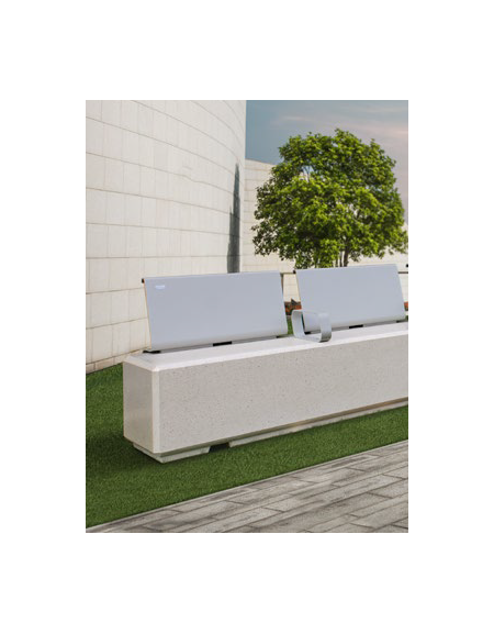 Panchina realizzata in graniglia di marmo, con 2 schienali in acciaio zincato e verniciato - cm L. 200