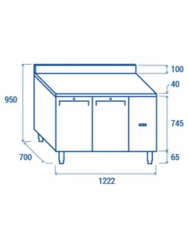 Tavolo GN1/1 refrigerato con alzatina 2 porte con motore remoto ( escluso ) refrigerazione ventilata -2° +8°C-cm 122,2x70x95h