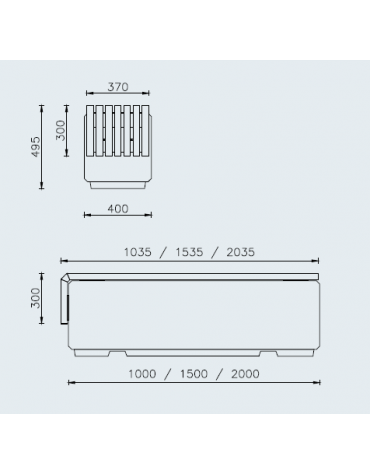 Panchina senza schienale relizzata in graniglia di marmo con seduta in acciaio  - cm 103,5x40x49,5h