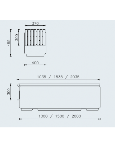 Panchina senza schienale relizzata in graniglia di marmo con seduta in acciaio - cm 153,5x40x49,5h