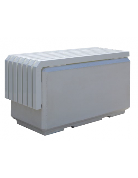  Panchina senza schienale relizzata in graniglia di marmo con seduta in acciaio - cm 203,5x40x49,5h