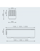  Panchina senza schienale relizzata in graniglia di marmo con seduta in acciaio - cm 203,5x40x49,5h