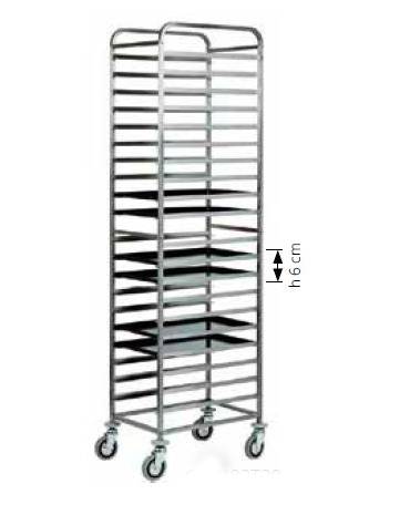 Carrello portateglie in acciaio inox - portata 20 teglie 60x40, interteglia distanza fra le guide 6 cm - cm 52x72x182h