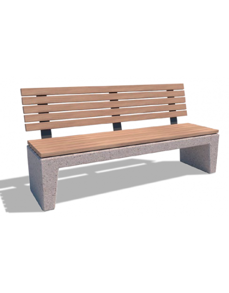 Panchina monoblocco in graniglia di marmo con schienale e seduta in legno di pregio - cm 195x50x96,3h