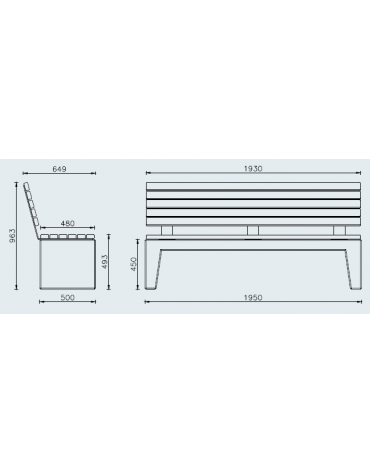 Panchina monoblocco in graniglia di marmo con schienale e seduta in legno di pregio - cm 195x50x96,3h
