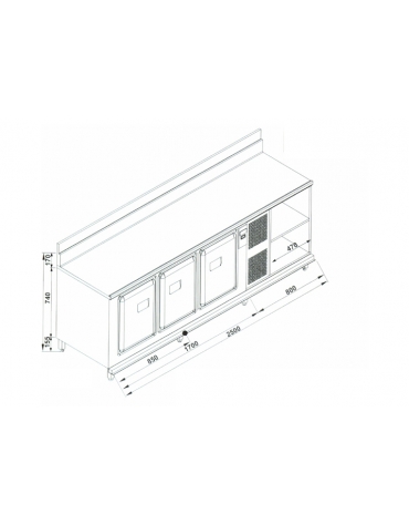 Retrobanco refrigerato con motore 3 sportelli da cm 250