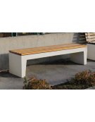 Panchina monoblocco in graniglia di marmo senza schienale e con seduta in legno di pregio - cm 195x50x49,3h