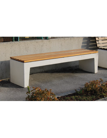 Panchina monoblocco in graniglia di marmo senza schienale e con seduta in legno di pregio - cm 195x50x49,3h