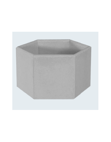 Fioriera di forma esagonale in graniglia di marmo con acciaio zigrinato e zincato, bocciardata e liscia - cm Ø42x34h