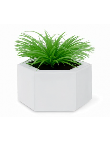 Fioriera di forma esagonale in graniglia di marmo con acciaio zigrinato e zincato, bocciardata e liscia - cm Ø42x34h