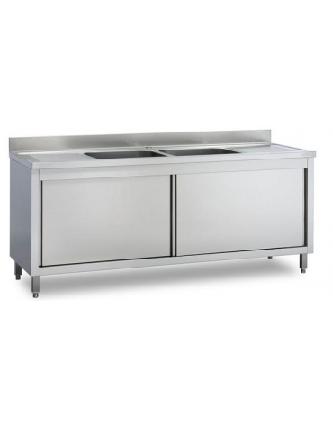 Lavatoio armadiato inox 2 vasche + 2 gocciolatoi cm 190x70x85/90