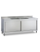 Lavatoio lavello armadiato inox con ante scorrevoli - 2 vasche con 2 gocciolatoi - cm 220x70x85/90h