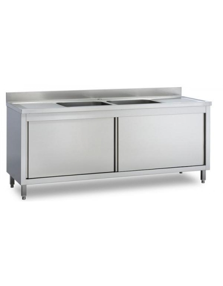 Lavatoio armadiato inox 2 vasche + 2 gocciolatoi cm 240x70x85/90 Lavatoio armadiato inox 2 vasche + 2 gocciolatoi cm 240x70x85/90