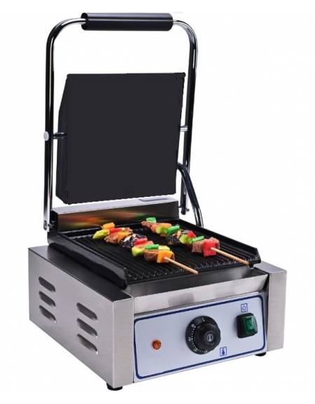 Piastra grill da banco in ghisa liscia sopra / rigata sotto - linea economica - struttura acciaio inox - mm 310x365x220/520h