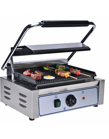 Piastra grill media in ghisa rigata da banco, telaio acciaio inox - linea economica - mm 430x365x220/520h