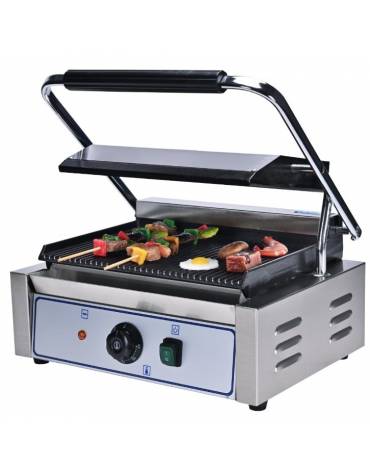 Piastra grill media in ghisa liscia sopra / rigata sotto - struttura acciaio inox - linea economica - mm 430x365x220/520h