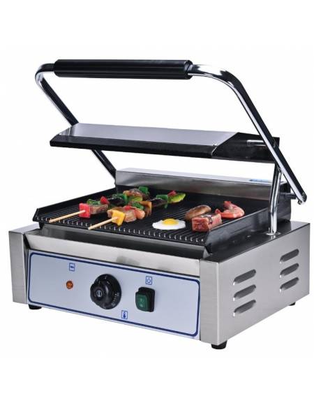 Piastra grill media in ghisa liscia sopra / rigata sotto - struttura acciaio inox - linea economica - mm 430x365x220/520h