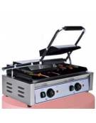 Piastra grill doppia da banco in ghisa liscia, telaio acciaio inox - 2 zone di cottura - linea economica - mm 565x310x220h