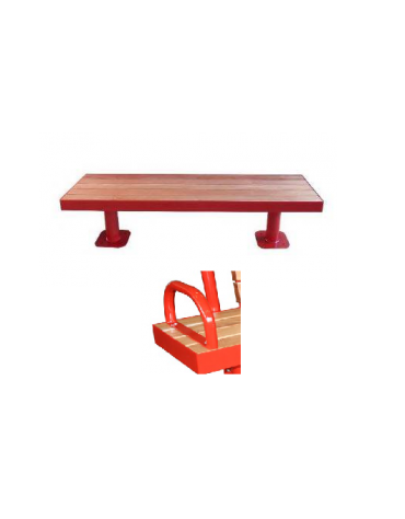 Panchina con braccioli e senza schienale in acciaio zincato e verniciato, con legno di pino - cm 180x50,2x45,5h