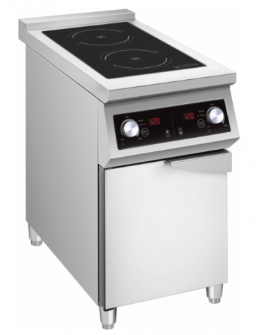 Cucina ad induzione trifase con 2 fuochi su mobile in acciaio inox - piano cottura vetroceramica - per pentole a fondo liscio