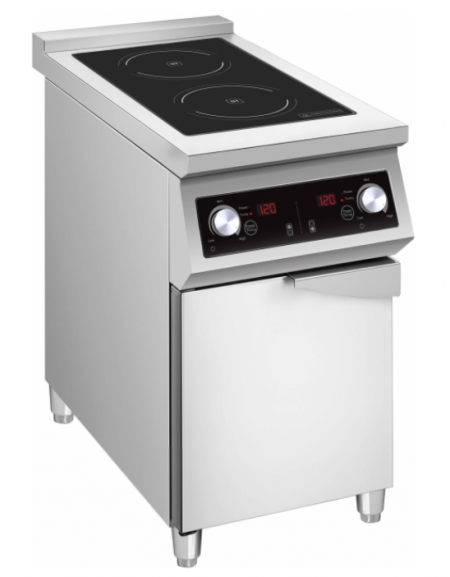 Cucina ad induzione trifase con 2 fuochi su mobile in acciaio inox - piano cottura vetroceramica - per pentole a fondo liscio